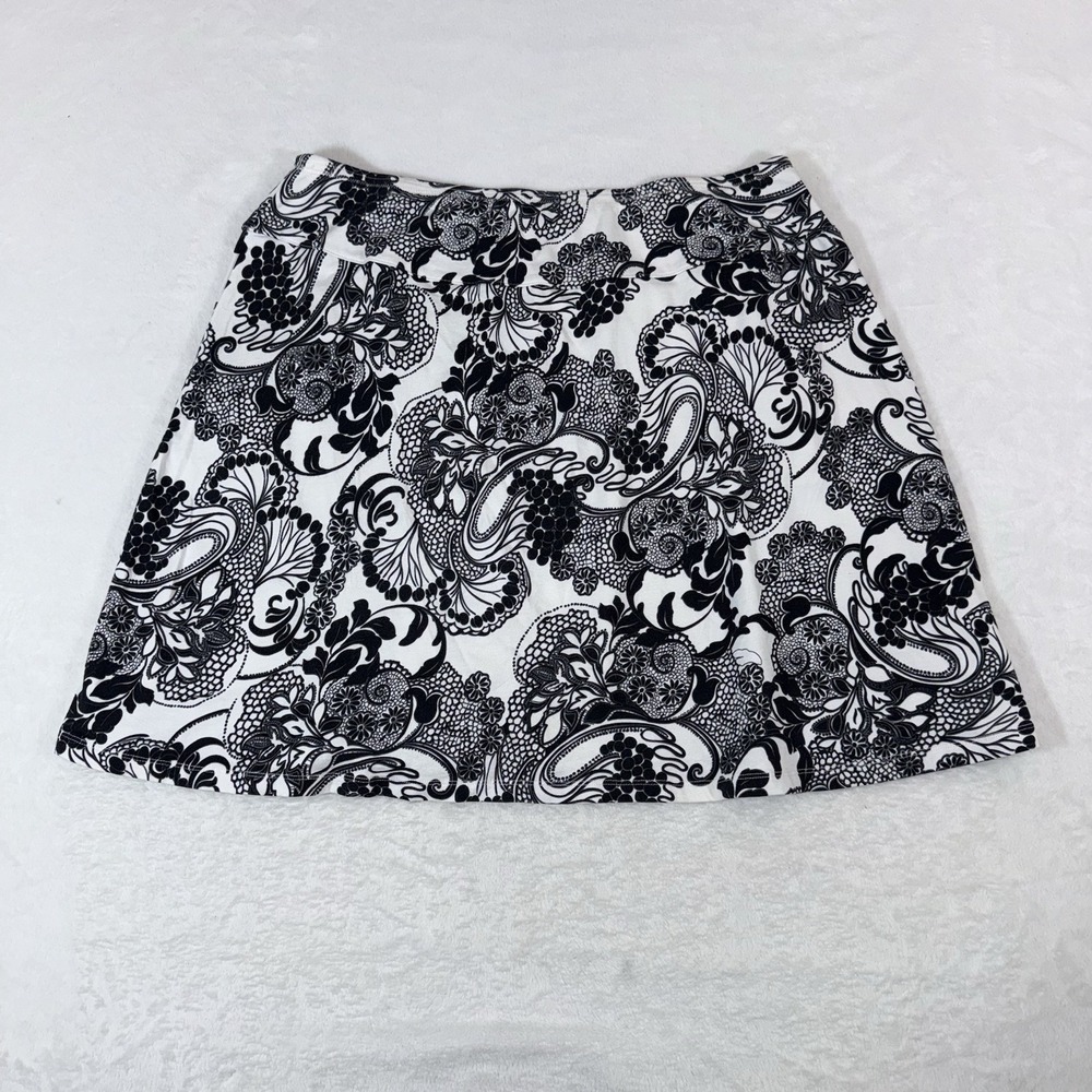 Title Nine Paisley Skirt Pull On Black White Women's L Cotton Blend Pockets - Picture 2 of 6